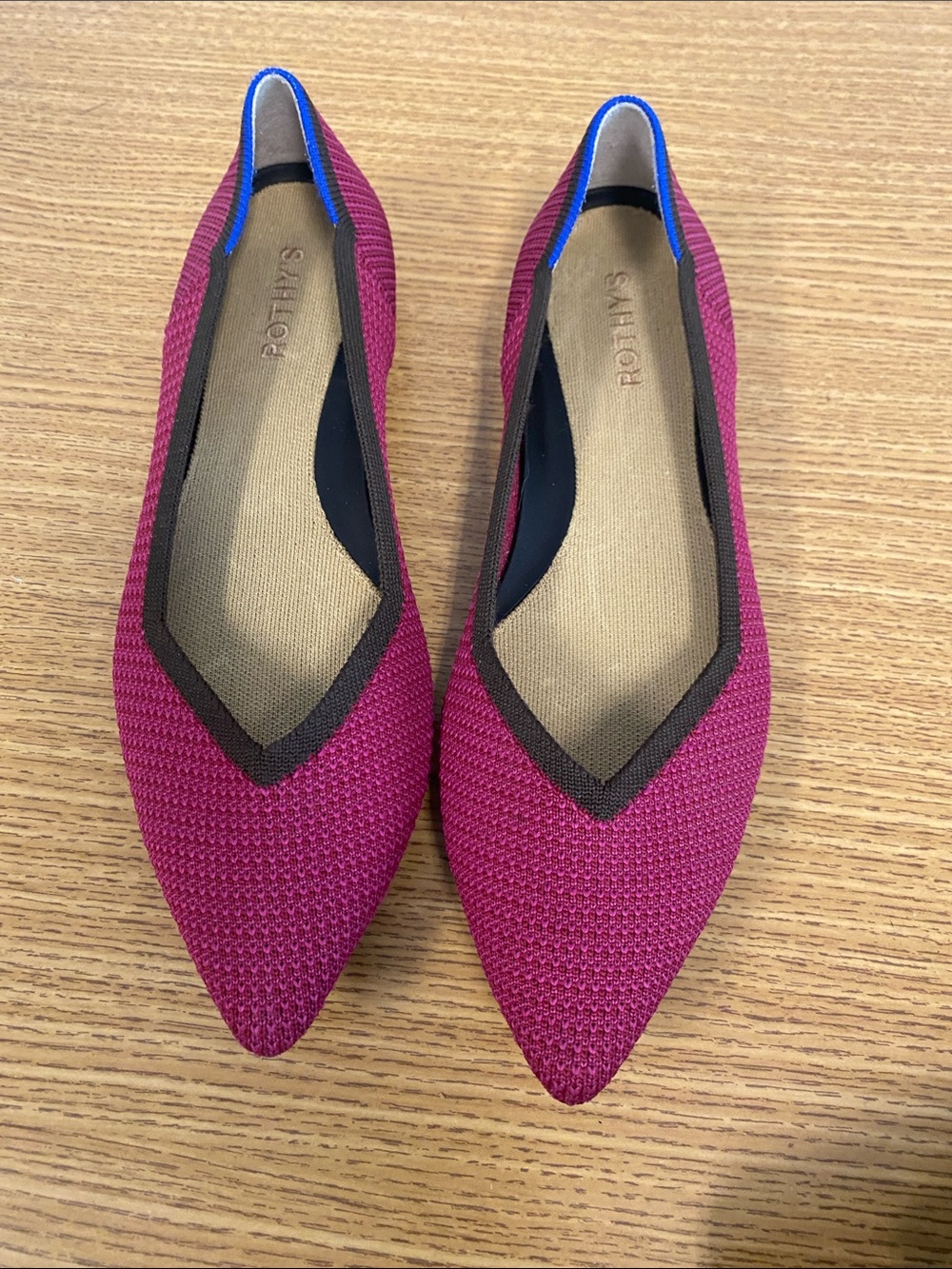 Seychelles Pointed Knit Ballet Flats in Magenta with Black Trim - Picture 11 of 11
